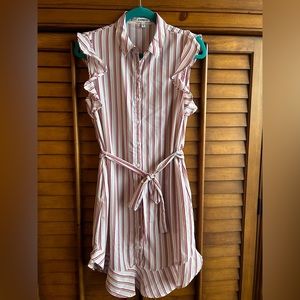 Express white with red stripped button-down dress size medium.